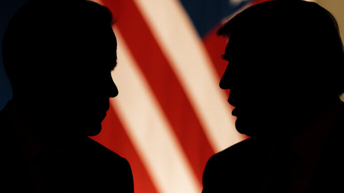 Mark Carney and Donald Trump in silhouette